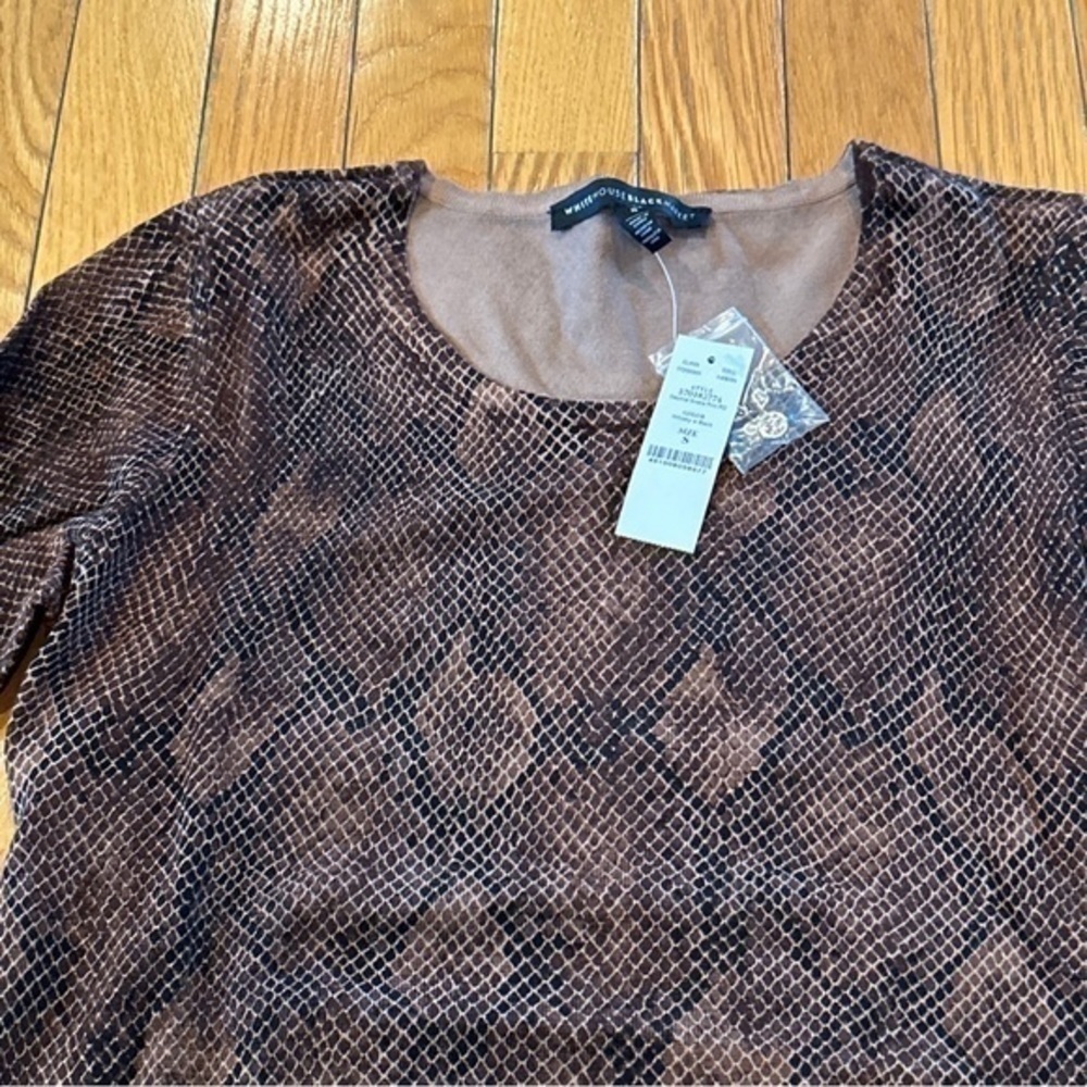 White House Black Market Short Sleeve Brown Black Snakeskin Print Top Sz Small - Picture 4 of 7